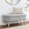 Ottoman Oval Storage Bench; Rubber Wood Legs; Grey(43.5'x16'x16')