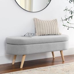 Ottoman Oval Storage Bench; Rubber Wood Legs; Grey(43.5'x16'x16')