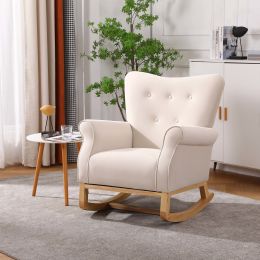Baby Room High Back Rocking Chair Nursery Chair ; Comfortable Rocker Fabric Padded Seat ; Modern High Back Armchair
