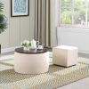 Round Ottoman Set with Storage; 2 in 1 combination; Round Coffee Table; Square Foot Rest Footstool for Living Room Bedroom Entryway Office
