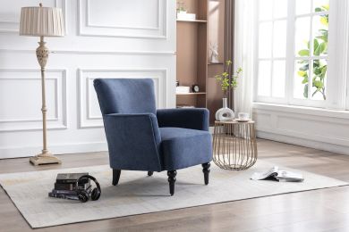 Armchair Modern Accent Sofa with Linen surface; Leisure Chair with solide wood feet for living room bedroom Studio; Blue