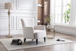 Armchair Modern Accent Sofa with Linen surface; Leisure Chair with solide wood feet for living room bedroom Studio; White