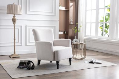 Armchair Modern Accent Sofa with Linen surface; Leisure Chair with solide wood feet for living room bedroom Studio; White