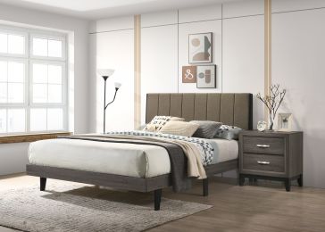 Valdemar Queen Bed; Brown Fabric &amp; Weatheted Gray Finish BD00571Q