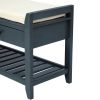 TREXM Shoe Rack with Cushioned Seat and Drawers; Multipurpose Entryway Storage Bench (Antique Navy)
