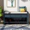 TREXM Shoe Rack with Cushioned Seat and Drawers; Multipurpose Entryway Storage Bench (Antique Navy)