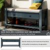 TREXM Shoe Rack with Cushioned Seat and Drawers; Multipurpose Entryway Storage Bench (Antique Navy)