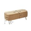 Camel Storage Ottoman Bench for End of Bed Gold Legs; Modern Camel Faux Fur Entryway Bench Upholstered Padded with Storage for Living Room Bedroom