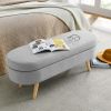 Ottoman Oval Storage Bench; Rubber Wood Legs; Grey(43.5'x16'x16')