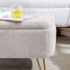 Ivory White Storage Ottoman Bench for End of Bed Gold Legs; Modern Ivory White Faux Fur Entryway Bench Upholstered Padded with Storage for Living Room