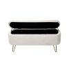 Ivory White Storage Ottoman Bench for End of Bed Gold Legs; Modern Ivory White Faux Fur Entryway Bench Upholstered Padded with Storage for Living Room