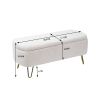 Ivory White Storage Ottoman Bench for End of Bed Gold Legs; Modern Ivory White Faux Fur Entryway Bench Upholstered Padded with Storage for Living Room