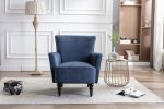 Armchair Modern Accent Sofa with Linen surface; Leisure Chair with solide wood feet for living room bedroom Studio; Blue