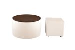 Round Ottoman Set with Storage; 2 in 1 combination; Round Coffee Table; Square Foot Rest Footstool for Living Room Bedroom Entryway Office