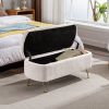 Ivory White Storage Ottoman Bench for End of Bed Gold Legs; Modern Ivory White Faux Fur Entryway Bench Upholstered Padded with Storage for Living Room