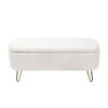 Ivory White Storage Ottoman Bench for End of Bed Gold Legs; Modern Ivory White Faux Fur Entryway Bench Upholstered Padded with Storage for Living Room