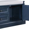 TREXM Storage Bench with 2 Drawers and 2 Cabinets; Shoe Bench with Removable Cushion for Living Room; Entryway (Antique Navy)