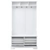ON-TREND All in One Hall Tree with 3 Top Shelves and 2 Flip Shoe Storage Drawers; Wood Hallway Organizer with Storage Bench and Metal Hanging Hooks; W