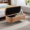 Camel Storage Ottoman Bench for End of Bed Gold Legs; Modern Camel Faux Fur Entryway Bench Upholstered Padded with Storage for Living Room Bedroom