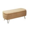 Camel Storage Ottoman Bench for End of Bed Gold Legs; Modern Camel Faux Fur Entryway Bench Upholstered Padded with Storage for Living Room Bedroom