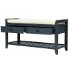 TREXM Shoe Rack with Cushioned Seat and Drawers; Multipurpose Entryway Storage Bench (Antique Navy)