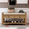 TREXM Shoe Rack with Cushioned Seat and Drawers; Multipurpose Entryway Storage Bench (Old Pine)