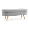 Ottoman Oval Storage Bench; Rubber Wood Legs; Grey(43.5'x16'x16')