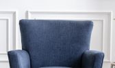 Armchair Modern Accent Sofa with Linen surface; Leisure Chair with solide wood feet for living room bedroom Studio; Blue