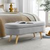 Ottoman Oval Storage Bench; Rubber Wood Legs; Grey(43.5'x16'x16')