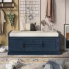 TREXM Storage Bench with 2 Drawers and 2 Cabinets; Shoe Bench with Removable Cushion for Living Room; Entryway (Antique Navy)