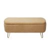 Camel Storage Ottoman Bench for End of Bed Gold Legs; Modern Camel Faux Fur Entryway Bench Upholstered Padded with Storage for Living Room Bedroom