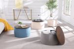 Round Ottoman Set with Storage; 2 in 1 combination; Round Coffee Table; Square Foot Rest Footstool for Living Room Bedroom Entryway Office