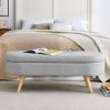 Ottoman Oval Storage Bench; Rubber Wood Legs; Grey(43.5'x16'x16')