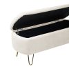 Ivory White Storage Ottoman Bench for End of Bed Gold Legs; Modern Ivory White Faux Fur Entryway Bench Upholstered Padded with Storage for Living Room