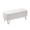 Ivory White Storage Ottoman Bench for End of Bed Gold Legs; Modern Ivory White Faux Fur Entryway Bench Upholstered Padded with Storage for Living Room