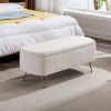 Ivory White Storage Ottoman Bench for End of Bed Gold Legs; Modern Ivory White Faux Fur Entryway Bench Upholstered Padded with Storage for Living Room