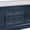 TREXM Storage Bench with 2 Drawers and 2 Cabinets; Shoe Bench with Removable Cushion for Living Room; Entryway (Antique Navy)