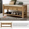 TREXM Shoe Rack with Cushioned Seat and Drawers; Multipurpose Entryway Storage Bench (Old Pine)