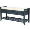 TREXM Shoe Rack with Cushioned Seat and Drawers; Multipurpose Entryway Storage Bench (Antique Navy)