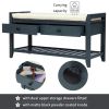 TREXM Shoe Rack with Cushioned Seat and Drawers; Multipurpose Entryway Storage Bench (Antique Navy)