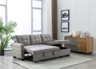 77 Inch Reversible Sectional Storage Sleeper Sofa Bed ; L-Shape 2 Seat Sectional Chaise With Storage ; Skin-Feeling Velvet Fabric ; Light Grey Color F