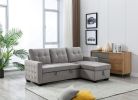 77 Inch Reversible Sectional Storage Sleeper Sofa Bed ; L-Shape 2 Seat Sectional Chaise With Storage ; Skin-Feeling Velvet Fabric ; Light Grey Color F