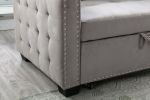 77 Inch Reversible Sectional Storage Sleeper Sofa Bed ; L-Shape 2 Seat Sectional Chaise With Storage ; Skin-Feeling Velvet Fabric ; Light Grey Color F