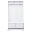 ON-TREND All in One Hall Tree with 3 Top Shelves and 2 Flip Shoe Storage Drawers; Wood Hallway Organizer with Storage Bench and Metal Hanging Hooks; W
