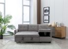 77 Inch Reversible Sectional Storage Sleeper Sofa Bed ; L-Shape 2 Seat Sectional Chaise With Storage ; Skin-Feeling Velvet Fabric ; Light Grey Color F