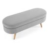Ottoman Oval Storage Bench; Rubber Wood Legs; Grey(43.5'x16'x16')