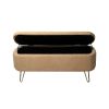 Camel Storage Ottoman Bench for End of Bed Gold Legs; Modern Camel Faux Fur Entryway Bench Upholstered Padded with Storage for Living Room Bedroom
