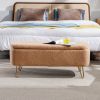 Camel Storage Ottoman Bench for End of Bed Gold Legs; Modern Camel Faux Fur Entryway Bench Upholstered Padded with Storage for Living Room Bedroom