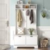 ON-TREND All in One Hall Tree with 3 Top Shelves and 2 Flip Shoe Storage Drawers; Wood Hallway Organizer with Storage Bench and Metal Hanging Hooks; W