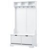 ON-TREND All in One Hall Tree with 3 Top Shelves and 2 Flip Shoe Storage Drawers; Wood Hallway Organizer with Storage Bench and Metal Hanging Hooks; W